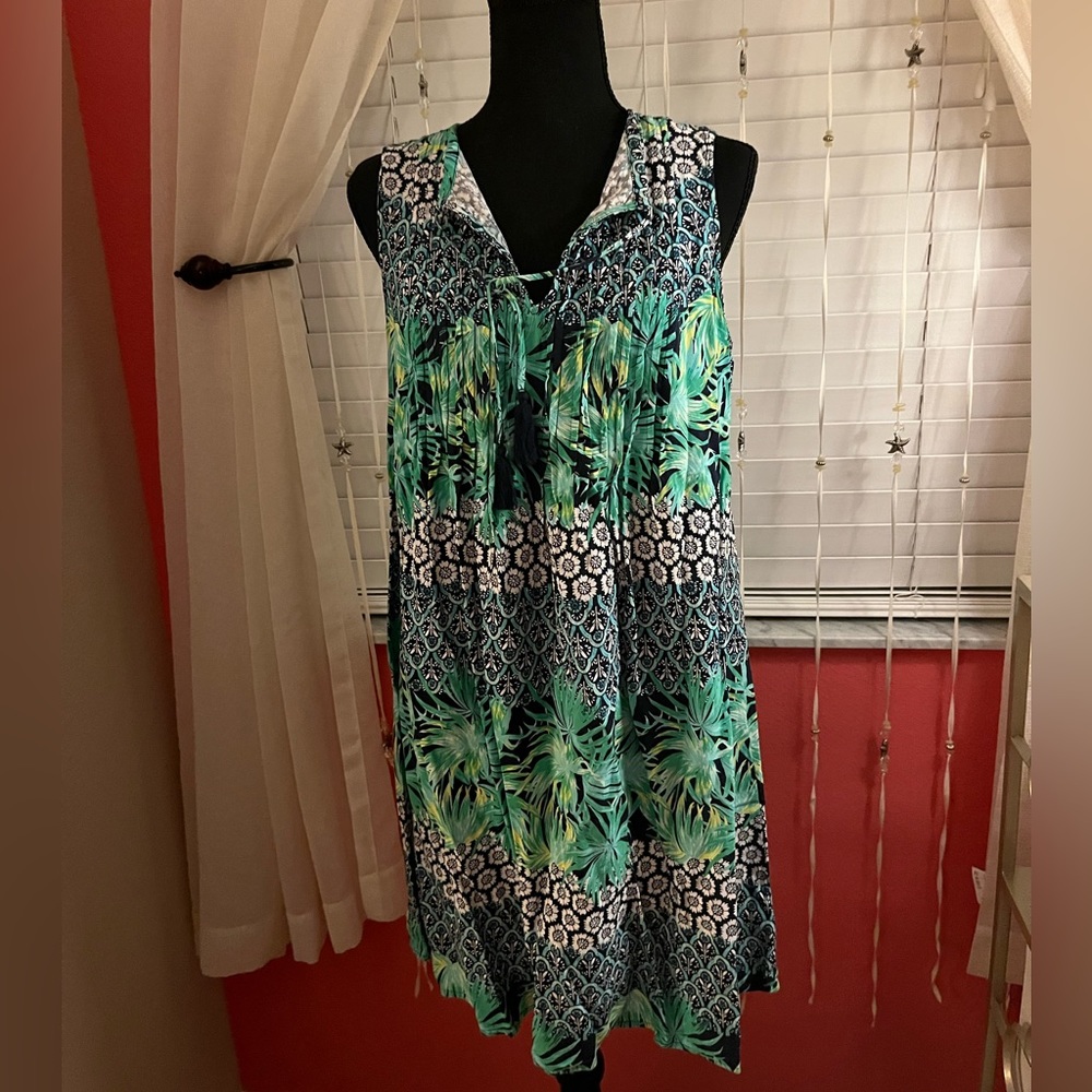 Old Navy green palm floral sleeveless sundress size large